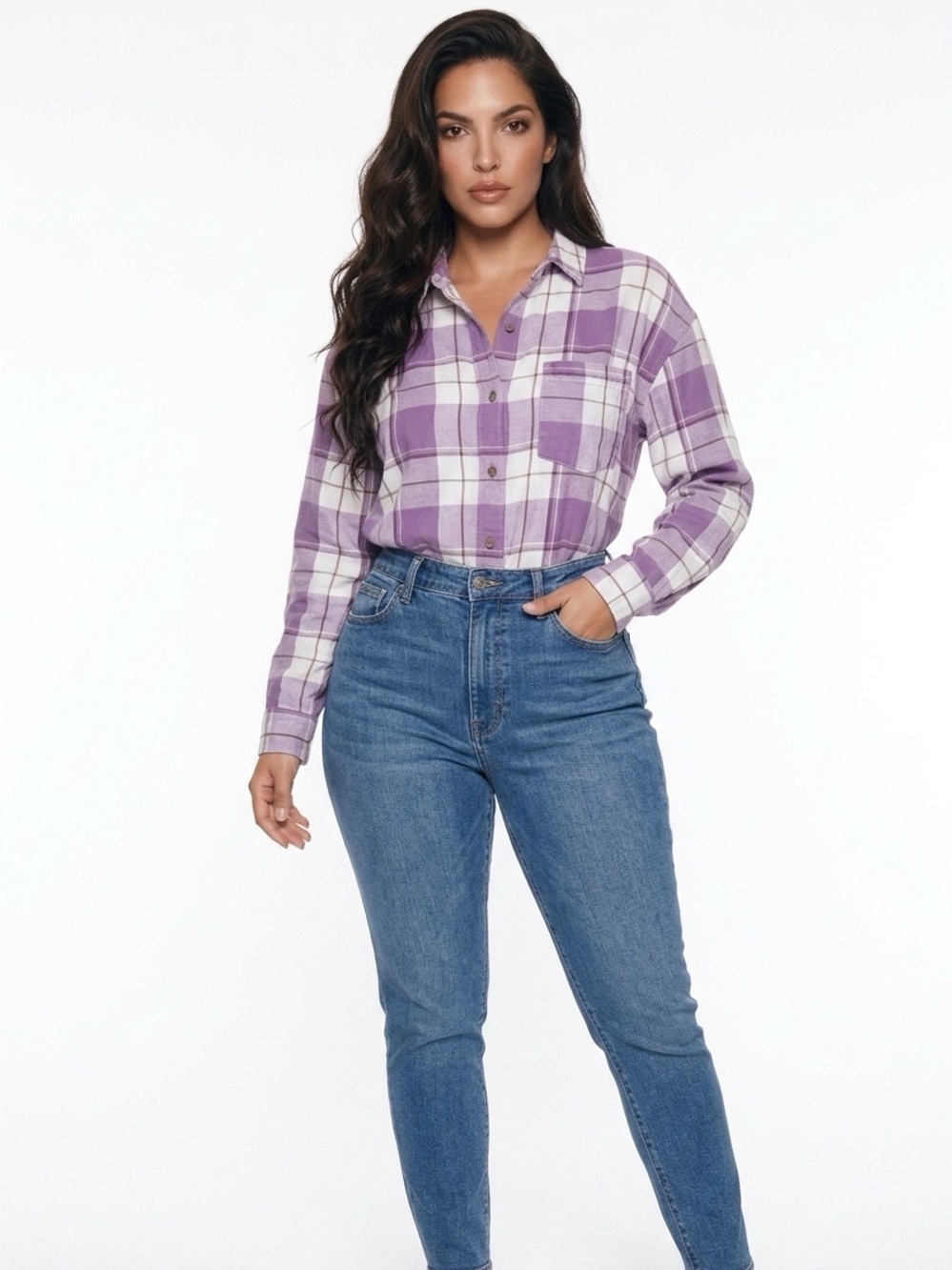 Universal Threads Women’s Lavender Plaid Button-Up Flannel Long Sleeve Oversized